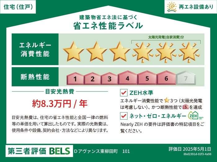 Dアヴァンス東柳田町 省エネ性能ラベル